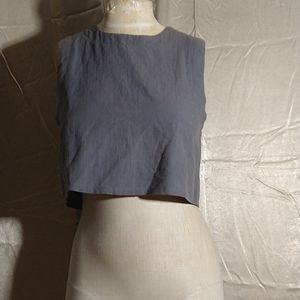 Vintage 90s Gray Linen Feel Homemade Crop Top Bodice. Button up back with plasti
